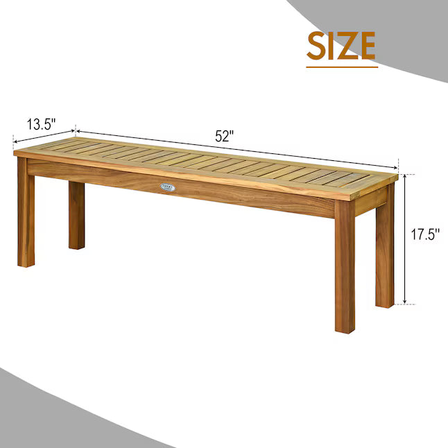 Costway 52-in W x 17.5-in H Teak Color Acacia Dining Bench