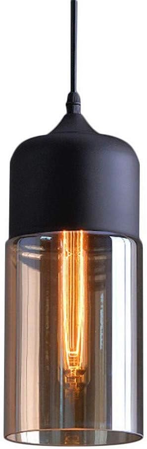 Glass Pendant Light, Black Modern Hanging Lamp with Amber Cylinder Shade