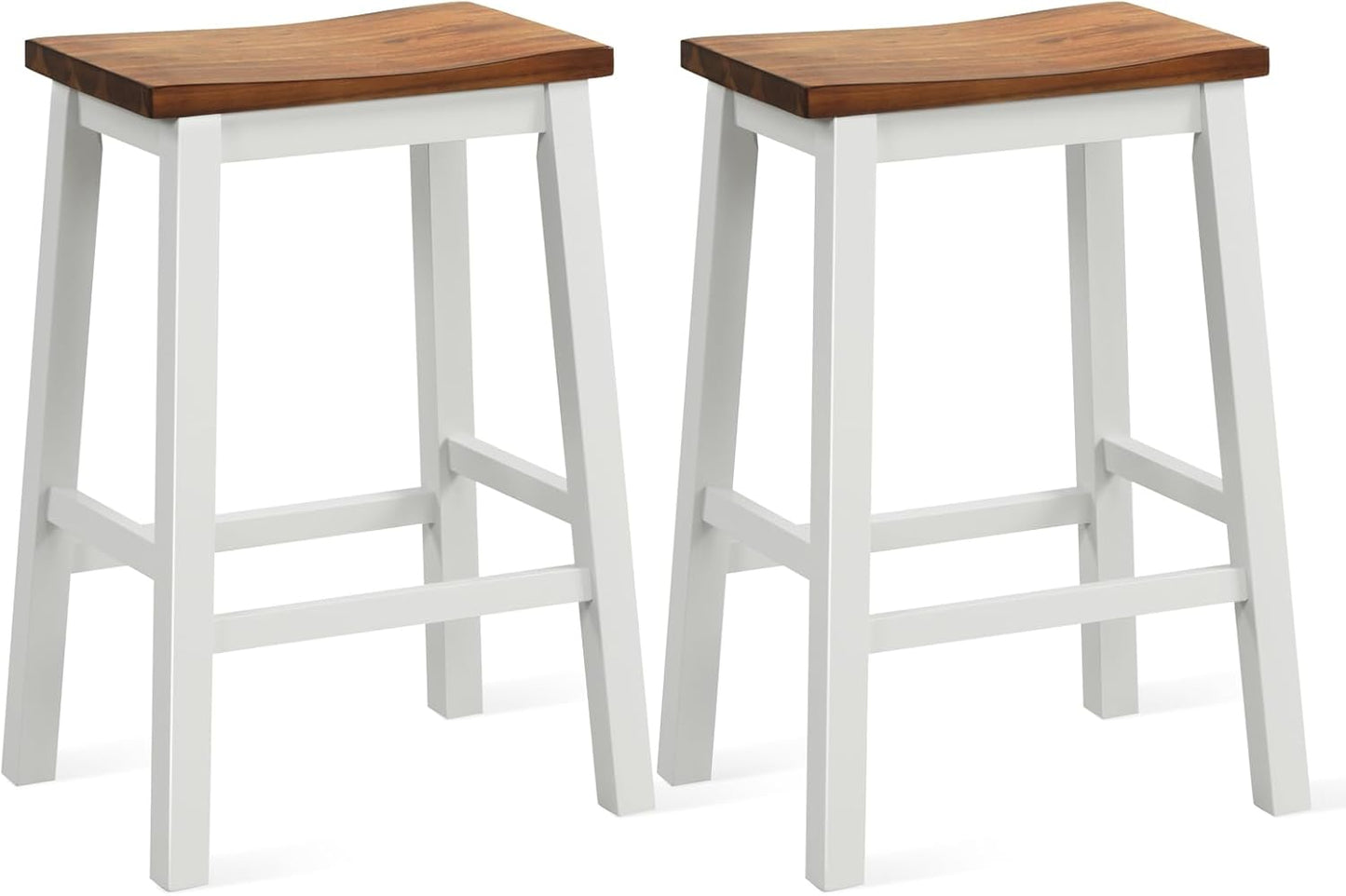 COSTWAY 24.5 Inch Bar Stools Set of 2, Solid Wood Saddle Stools w/Footrests