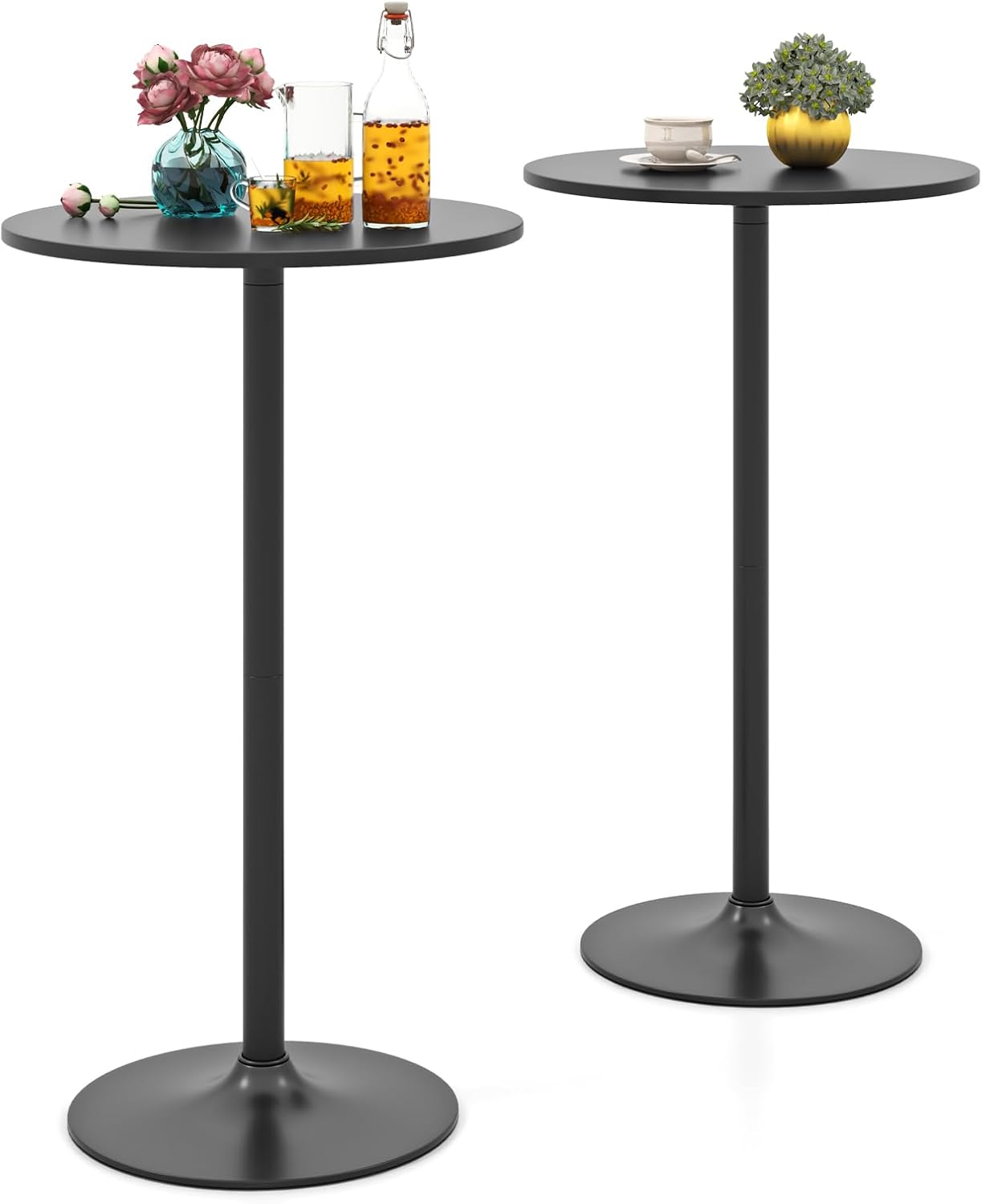 COSTWAY Round Bistro Table Set of 2, Height Adjustable Bar Height Cocktail Table