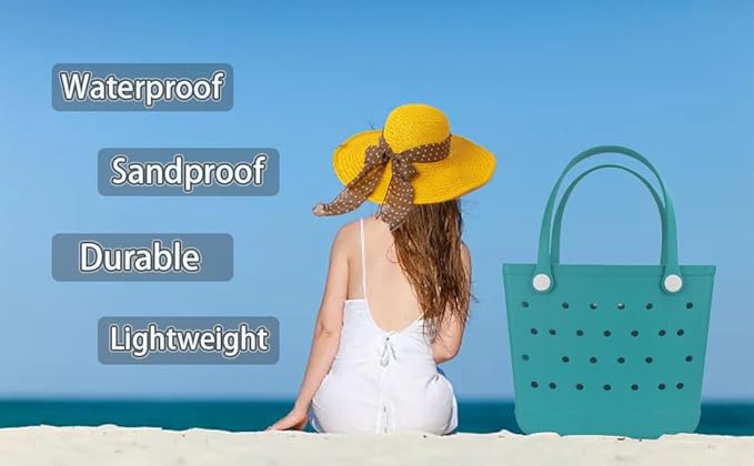 Medium Beach Bag, Waterproof Rubber Beach Bag - Green