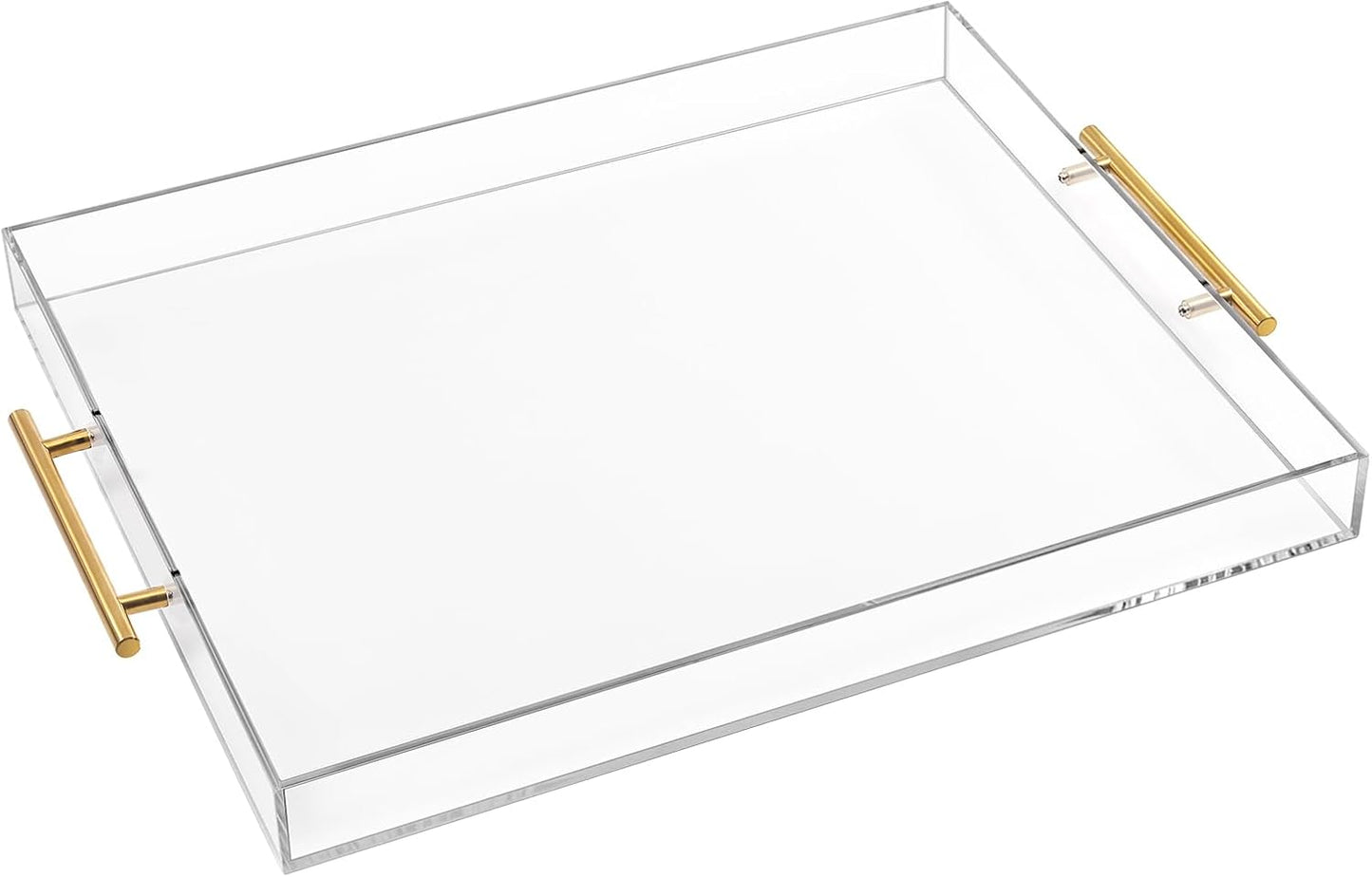 Large Clear Acrylic Serving Tray (16×18 Inches) with Gold Handles Spill Proof