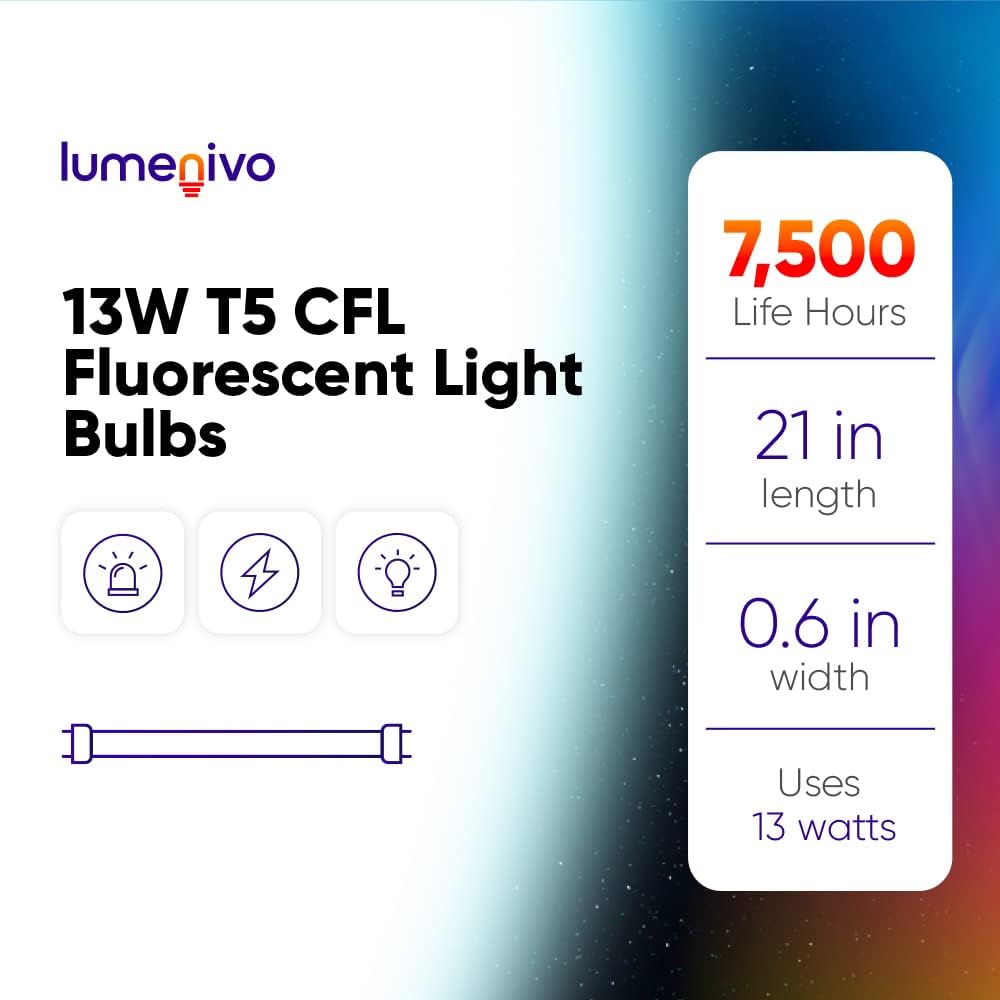 lumenivo F13T5/DL Fluorescent Bulbs 21 Inch CFL 13 Watt Light Bulbs T5 6500K Daylight