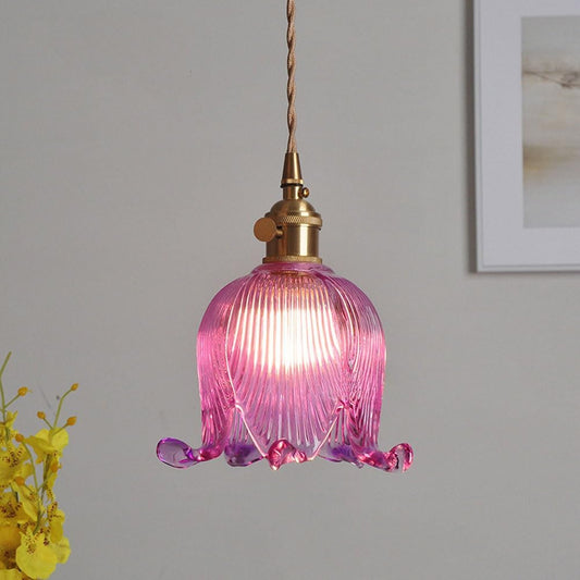 Glass Flower Pendant Light Lily of The Valley Decorative Chandelier with Adjustable Cable