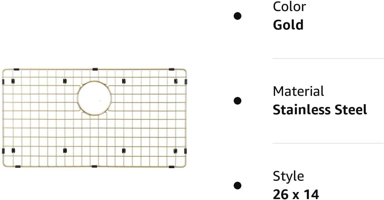 Starstar Sinks Protector Matte Gold 304 Stainless Steel Kitchen Sink Bottom Grid, Rack (26 x 14)