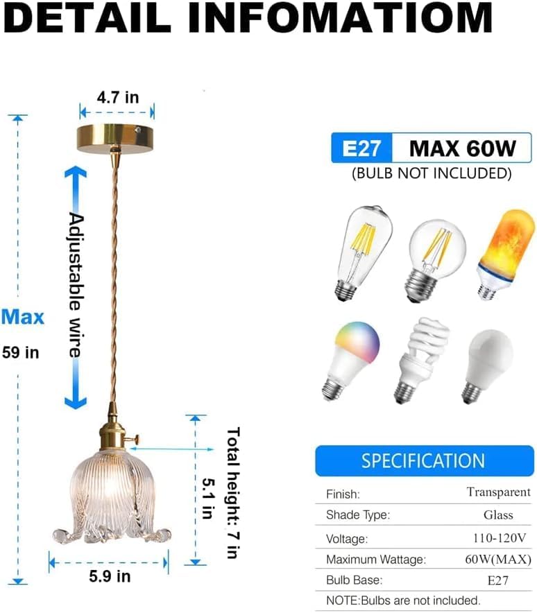 Glass Flower Pendant Light Lily of The Valley Decorative Chandelier with Adjustable Cable