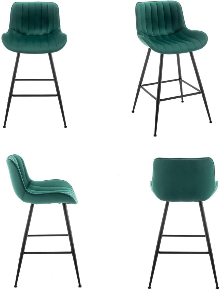 24 Inches Velvet Upholstered Island Stools, Bartools Set of 2, Fabric Counter Stools with Back