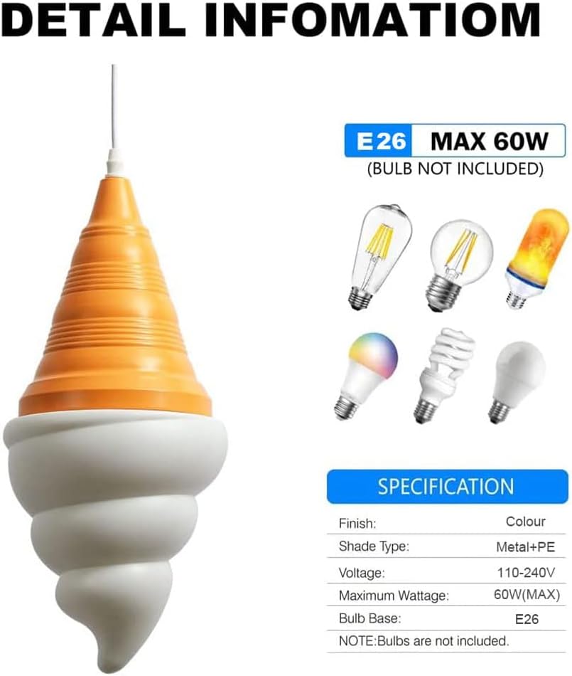 Ice Cream Chandelier Spiral Cone Decorative Pendant Light Fixture