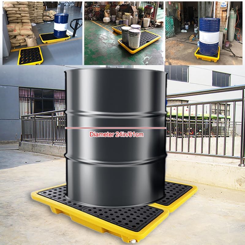 2 Drum Containment Spill Pallet, Polyethylene Low Profile Paint Bucket Tray