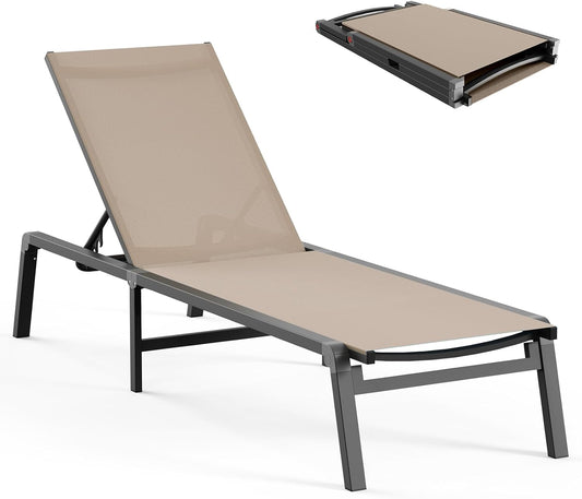 Aluminum Chaise Lounge Outdoor - Foldable & Assemble Free Outdoor Lounge Chair with 5 Positions