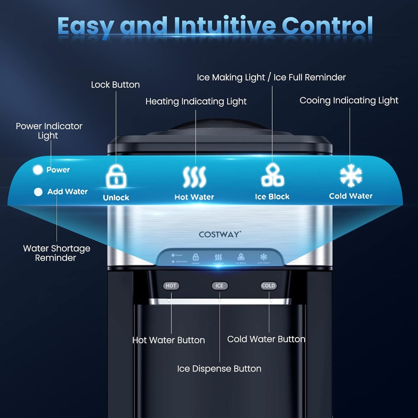 COSTWAY Countertop Water Dispenser with Ice Maker, 3-in-1 Portable Hot Cold Dispenser