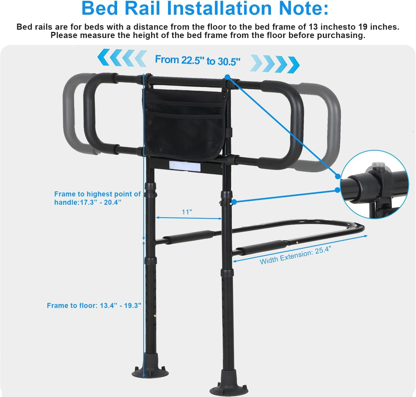 Bed Rails for Elderly Adults Safety: Bed Assist Rail with Adjustable Double Grips