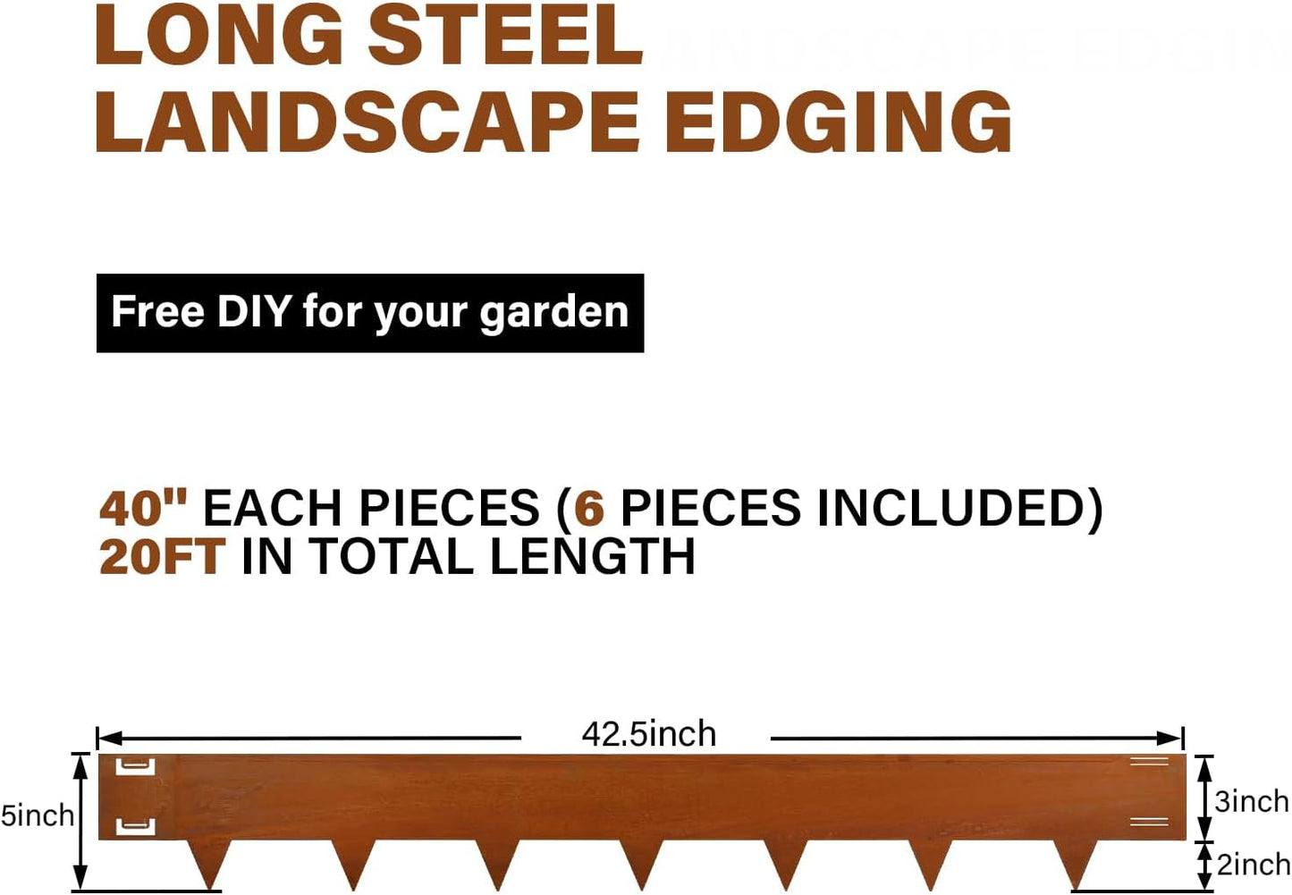 Cor-Ten Steel Landscape Lawn Edging, 40" L x 5" H,6 Pack Steel Edging for Landscaping