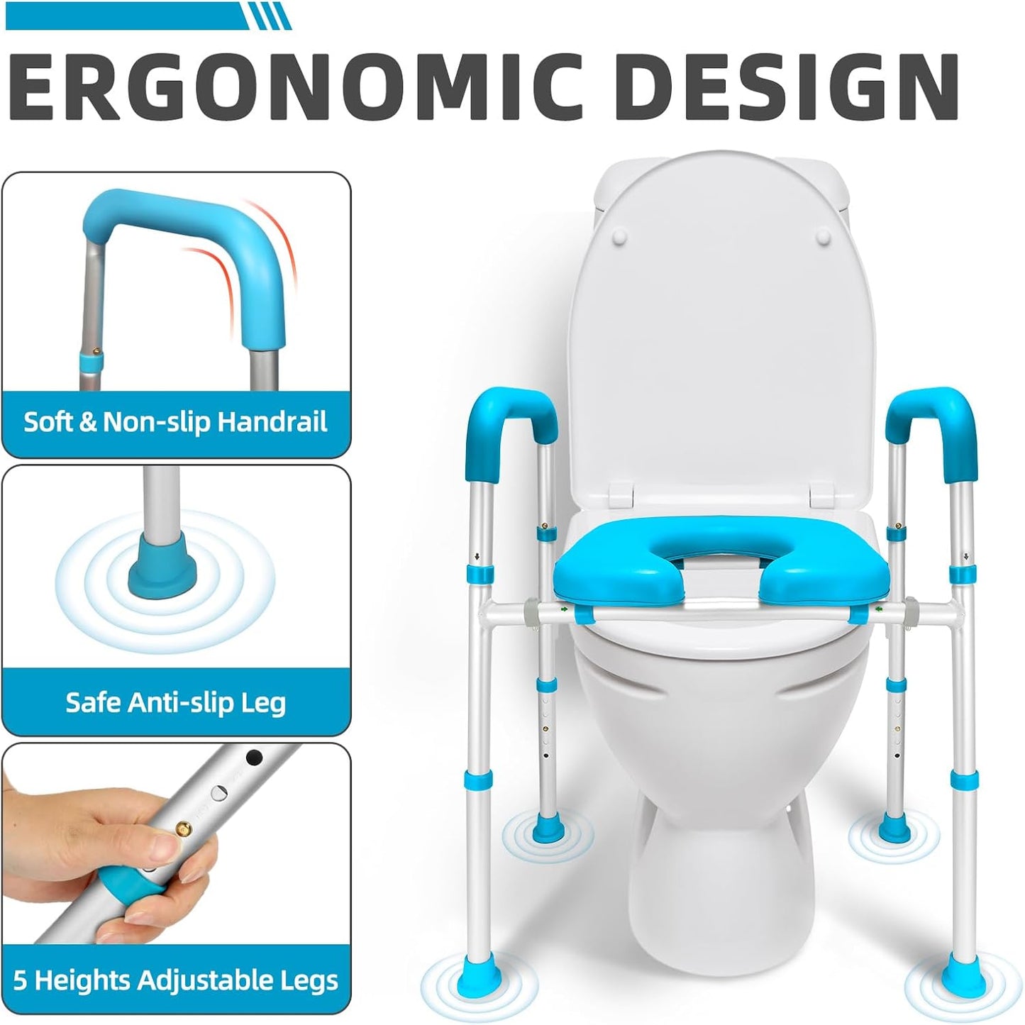 Gillion Raised Toilet Seat with Handles,  300Lbs Stand Alone