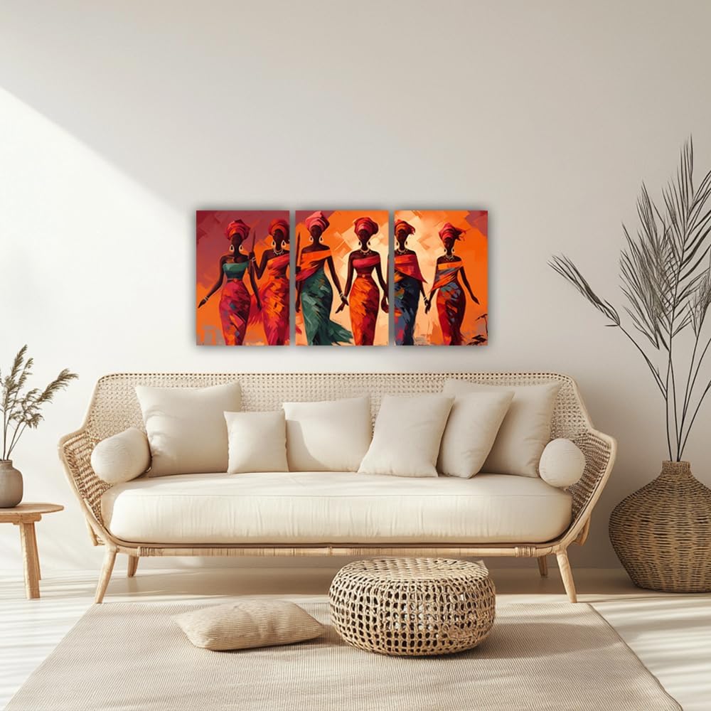 Traditional African Woman Canvas Wall Art 3 Pics American Black Girl Picture Wall Art