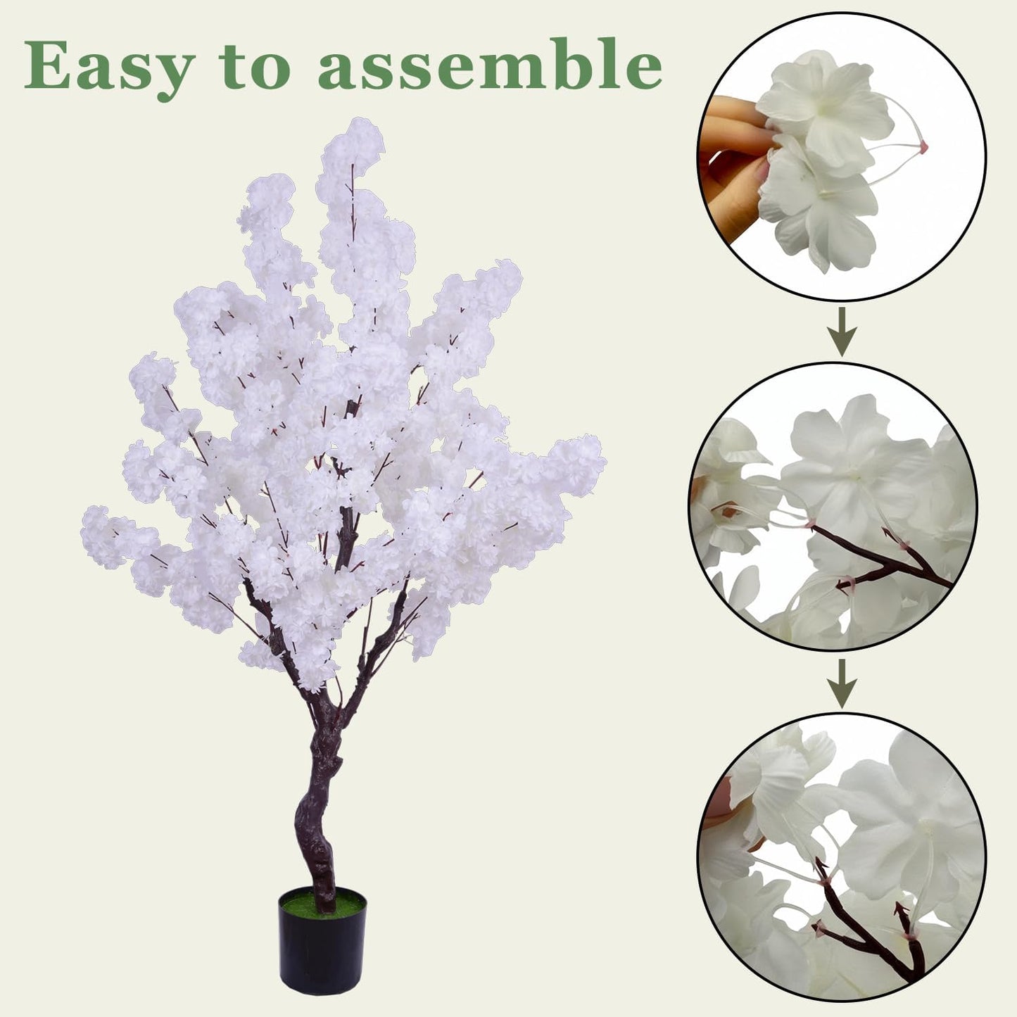 Artificial Cherry Blossom Tree 5.3ft, Faux Cherry Blossom Tree Fake White Cherry Tree