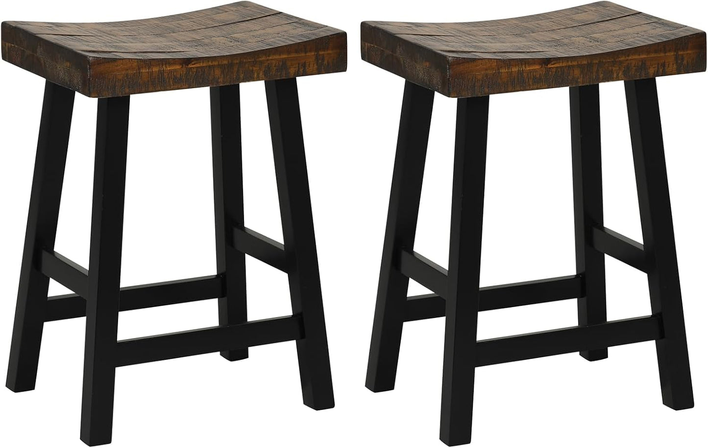 COSTWAY 24.5 Inch Bar Stools Set of 2, Solid Wood Saddle Stools w/Footrests