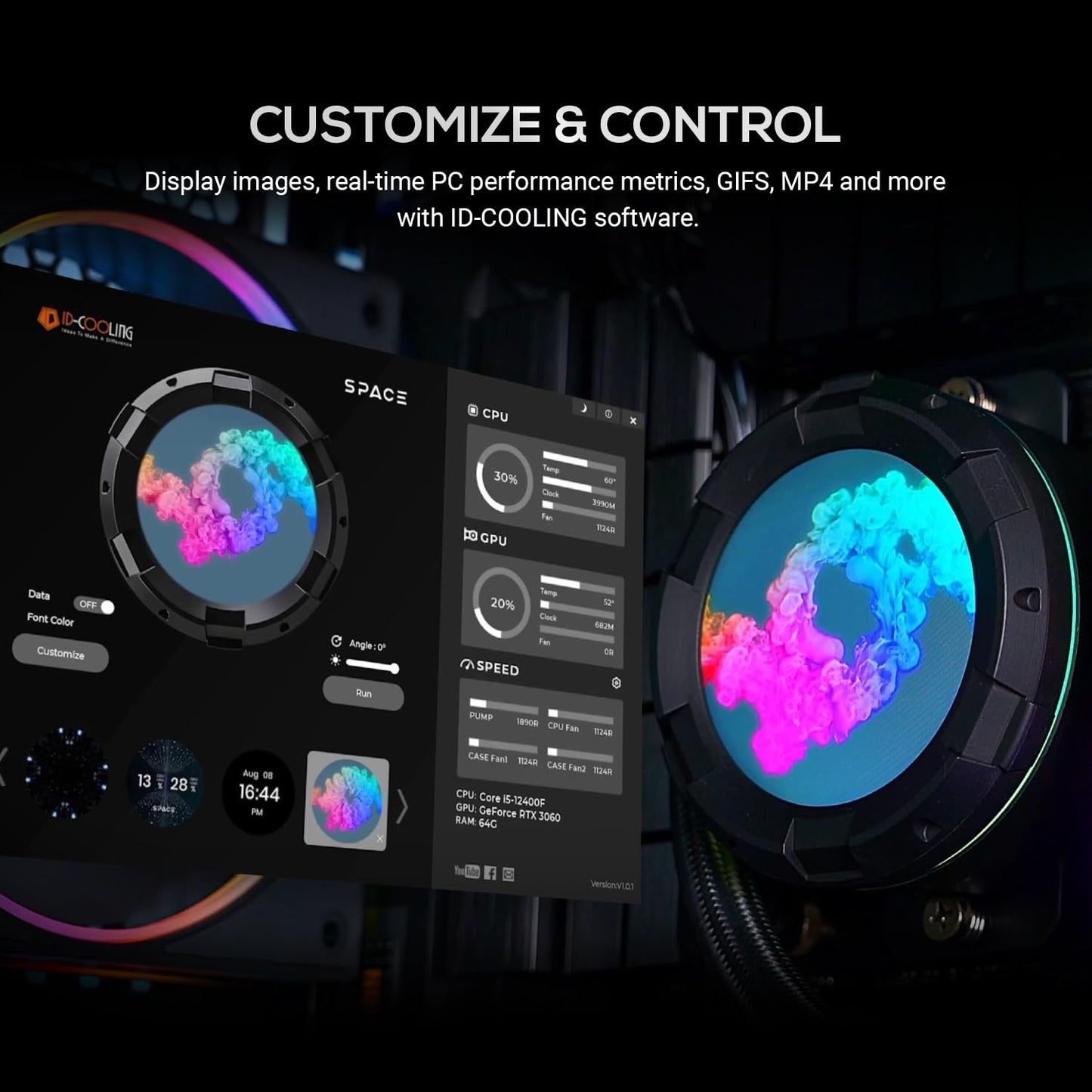 ID-COOLING SL360 PRO SE 360mm AIO CPU Liquid Cooler with Customizable LCD Display