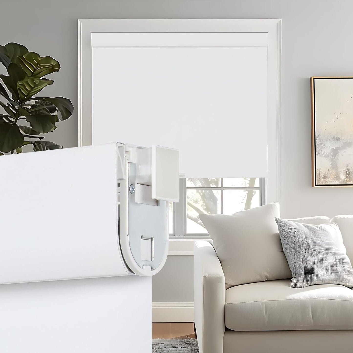 Persilux No Drill No Tools Cordless Roller Shades Blackout Blinds (White, 30" W x 72" H)