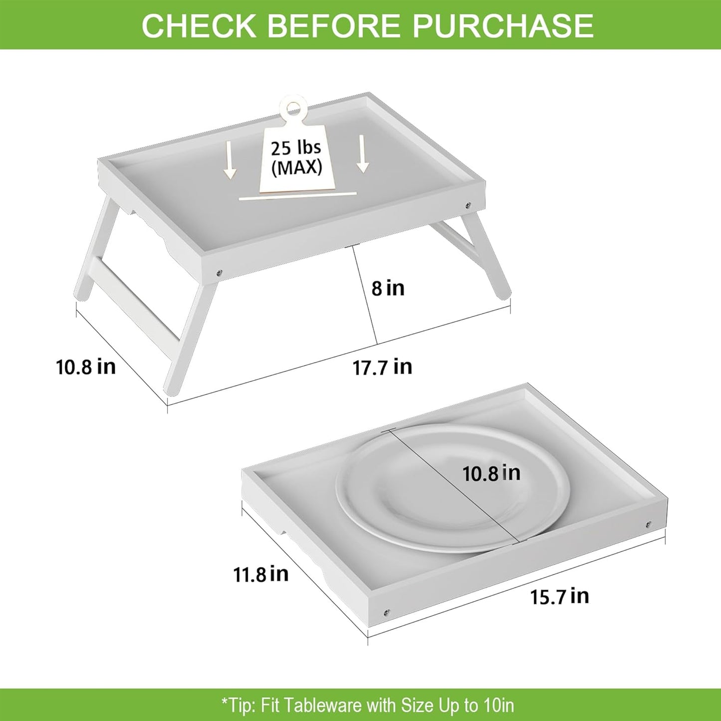 Bed Tray Table with Folding Legs, Bamboo Breakfast in Bed for Kitchen Serving Tray