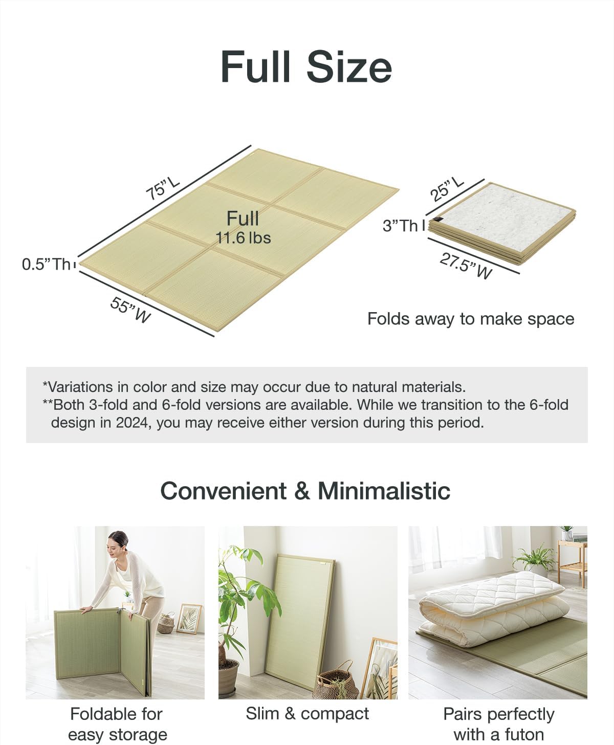 FULI Japanese Tatami Mattress, Igusa Mat (Japanese Rush Grass) Foldable, (Natural, Full)