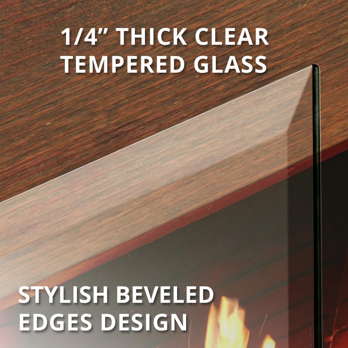 Premium Tempered Glass Fireplace Screen with Exclusive Beveled Edge | 29" H x 39" W