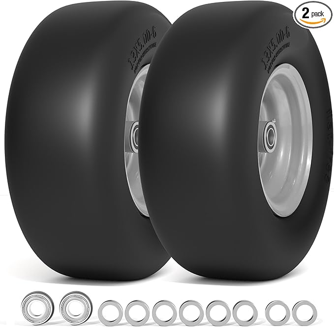 13x5.00-6 Flat Free Lawn Mower Tire and Wheel, 13x5x6 Solid Front Tires for Zero Turn Mower