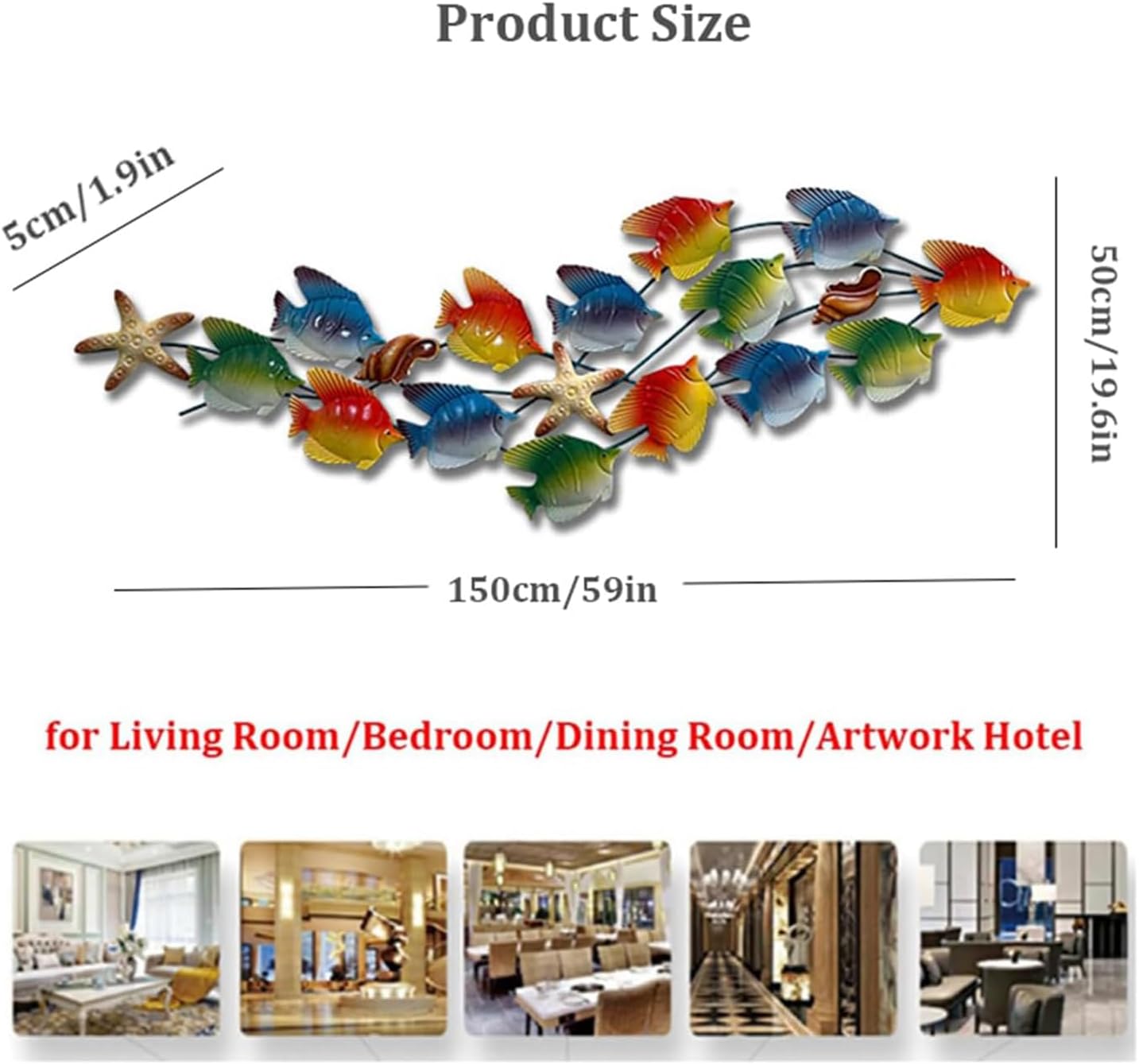 metal fish wall decor,59''X19.6'' school of 14 fish metal wall art