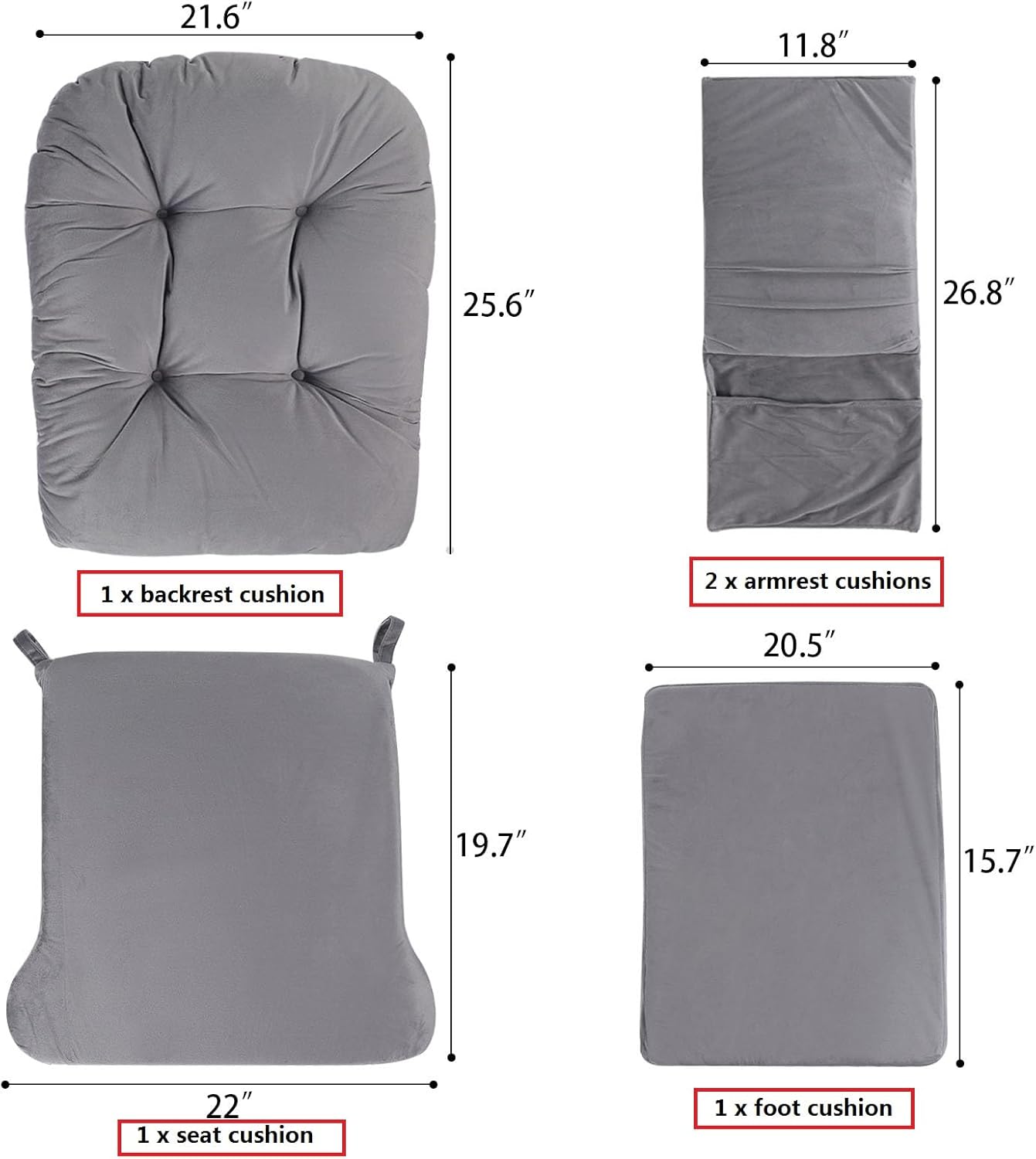 Lucky Monet 5Pcs Glider Rocker Cushions Set【Cushion ONLY 】- Velvet Glider Rocker Replacement Cushions