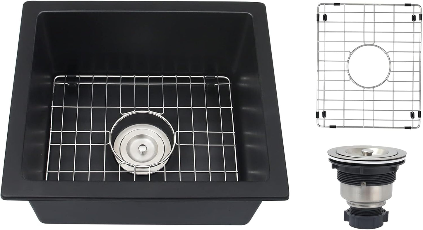 Black Bar Sink Undermount,16 X 18 inch Small Composite Bar Sink