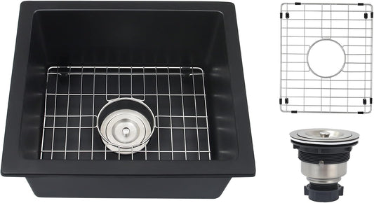 Black Bar Sink Undermount,16 X 18 inch Small Composite Bar Sink