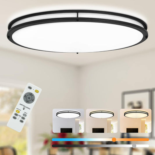 DLLT 65W Dimmable LED Flush Mount Ceiling Light with Remote, 32" Oval Black
