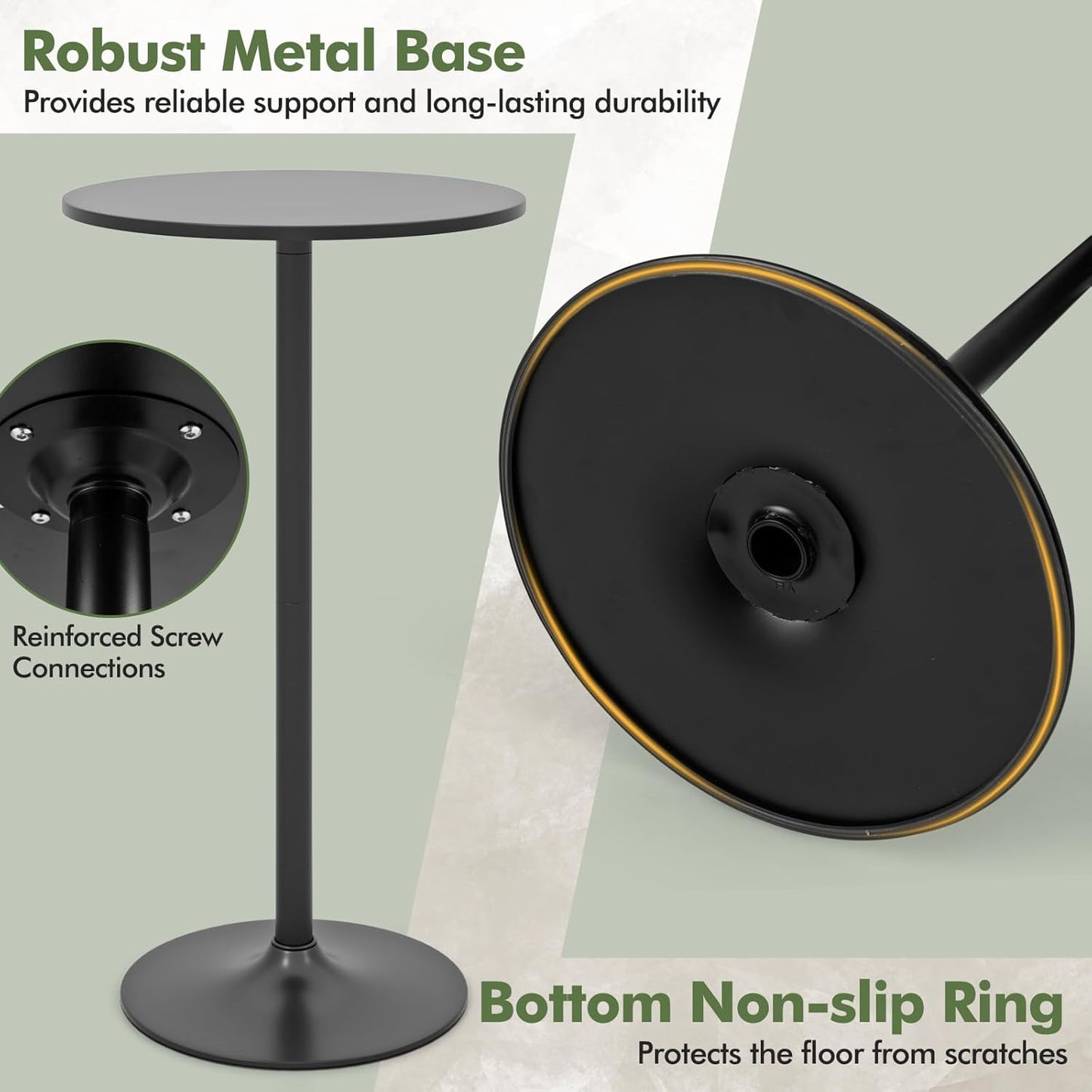 COSTWAY Round Bistro Table Set of 2, Height Adjustable Bar Height Cocktail Table