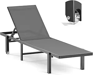 Aluminum Chaise Lounge Chair Outdoor with Wheels, Patio Lounge Chair