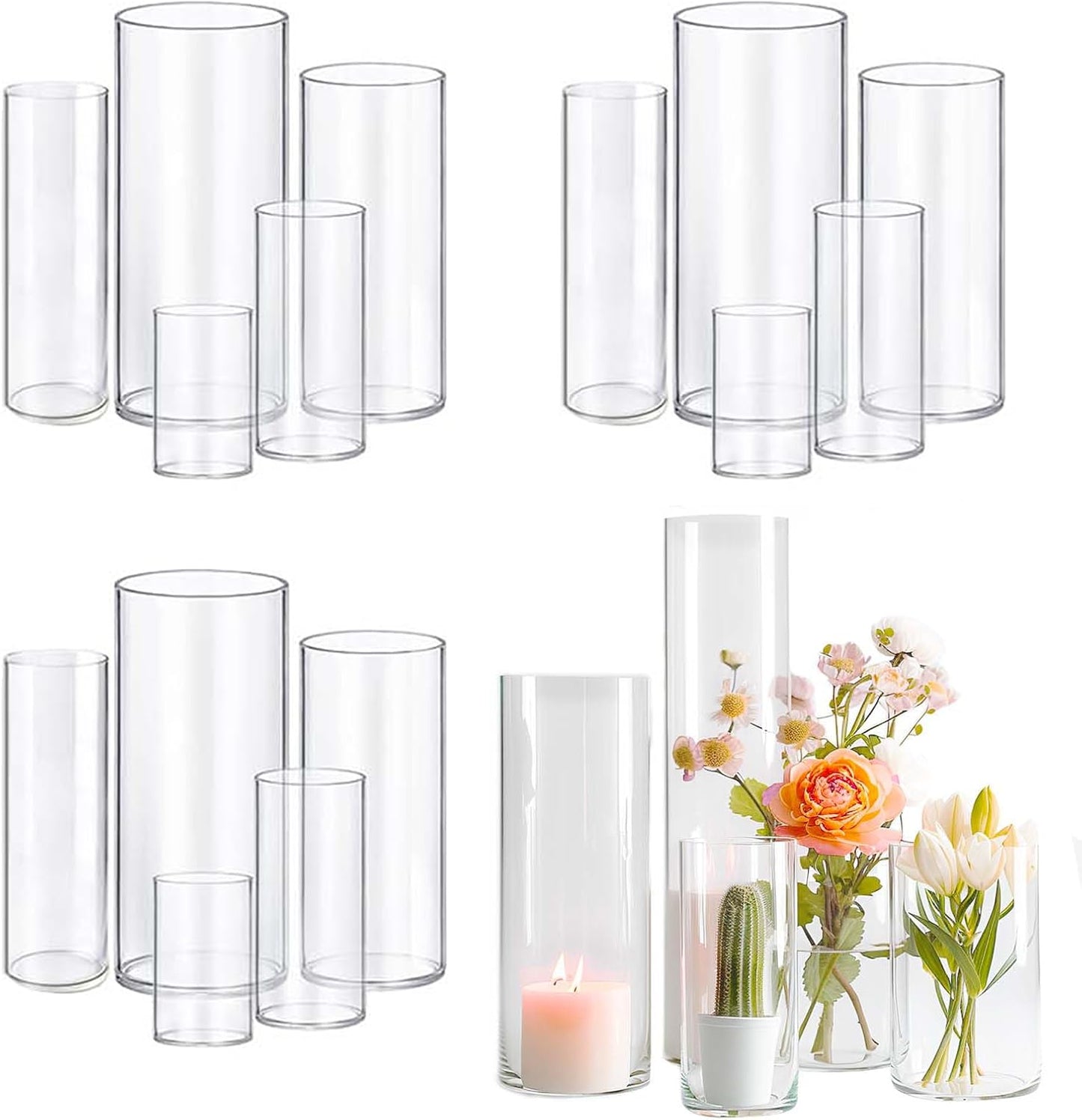15pcs Cylinder Vases for Centerpieces Small Flower Glass Vases Clear Vase Home Decor Centerpiece