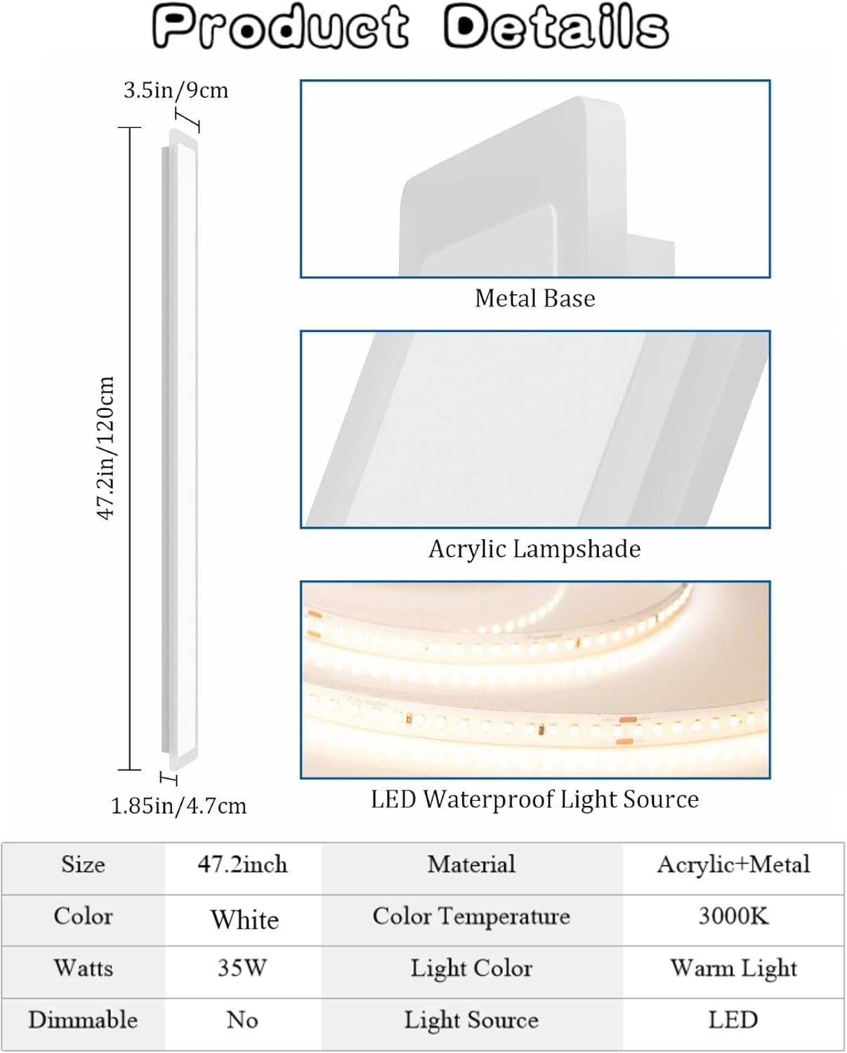 2 Pack 47.2In Long Outdoor Wall Lights 35W Exterior Wall Light 3000K Outdoor Wall Mount Lighting
