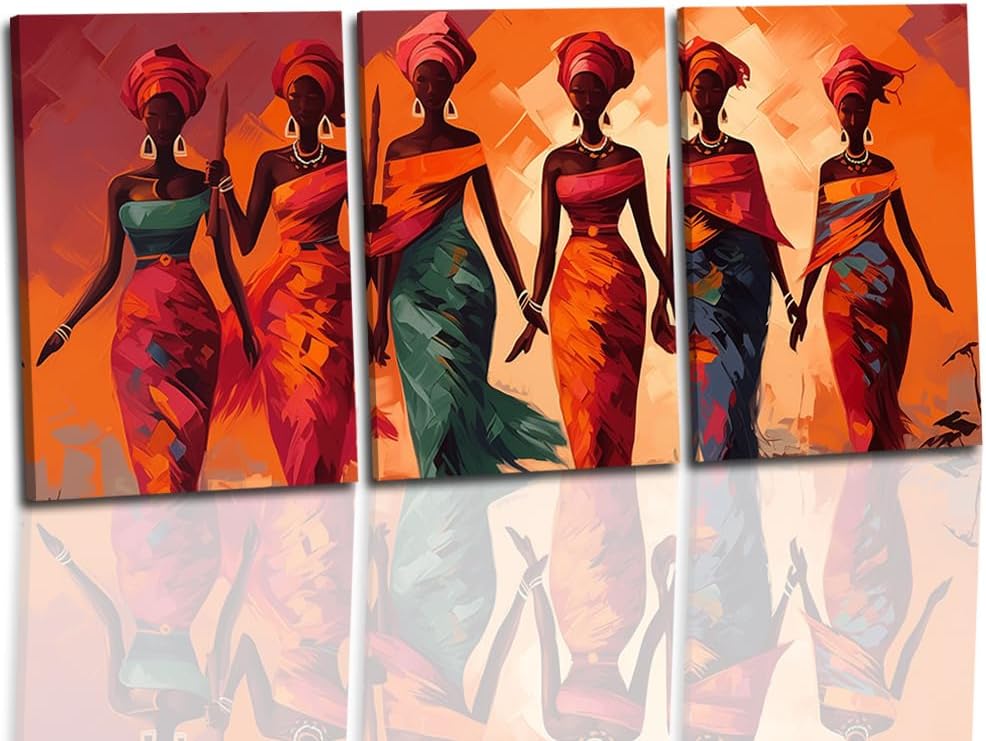 Traditional African Woman Canvas Wall Art 3 Pics American Black Girl Picture Wall Art