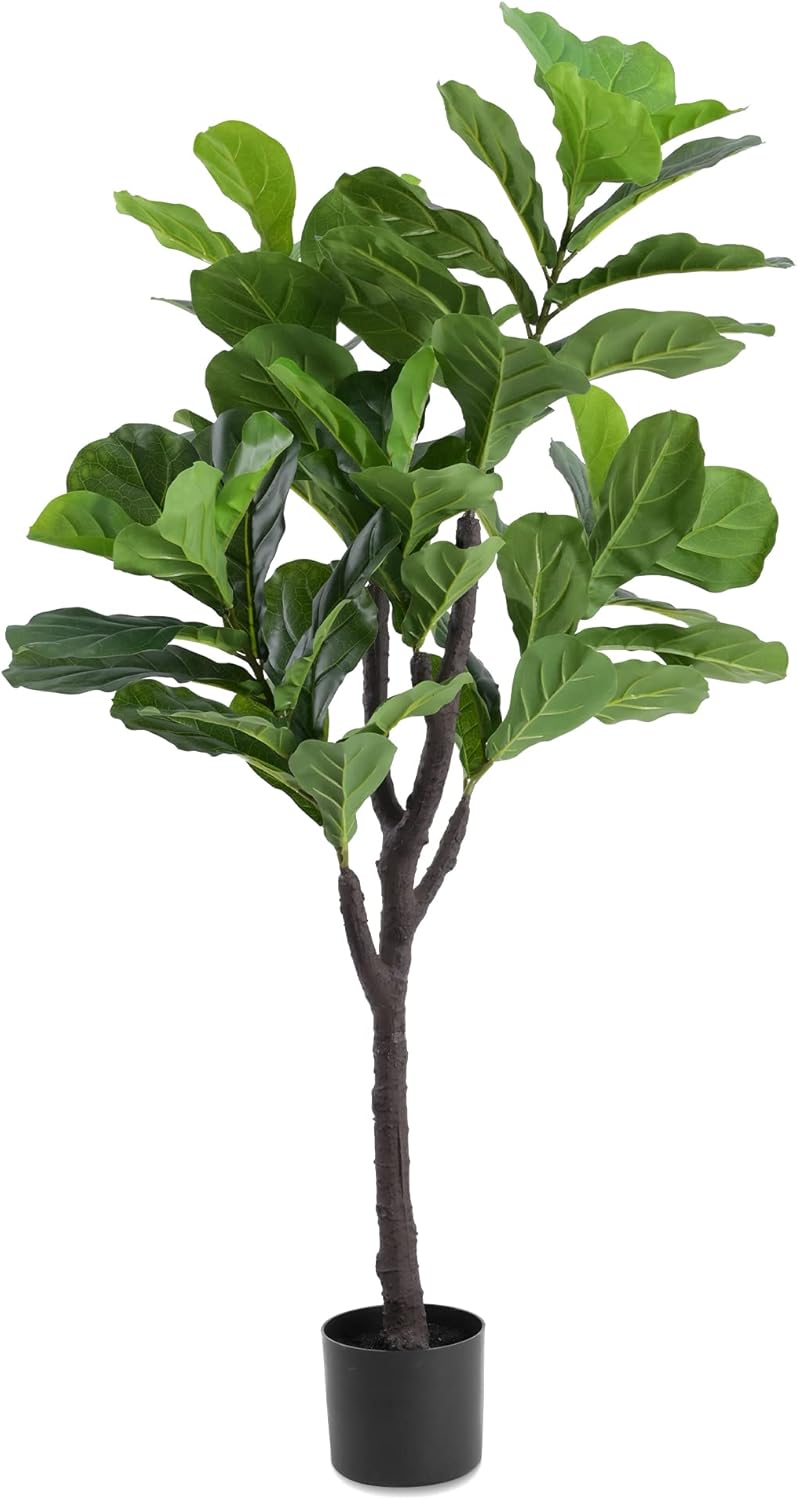 Decorative Fake Green Fig Tree - 4 Ft Faux Plants in Pot for Home Garden Office Mall