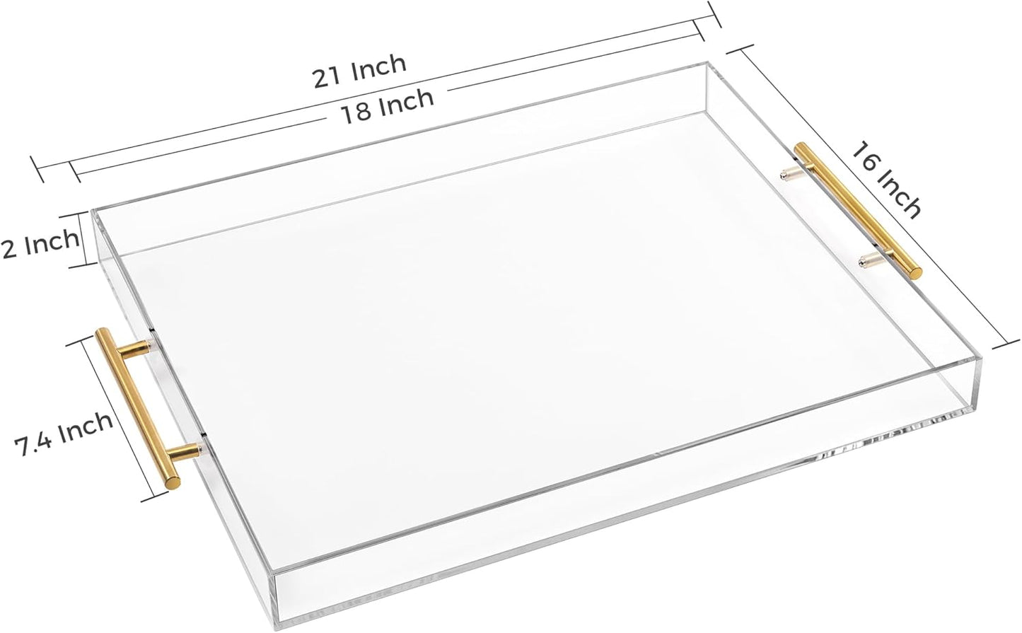 Large Clear Acrylic Serving Tray (16×18 Inches) with Gold Handles Spill Proof
