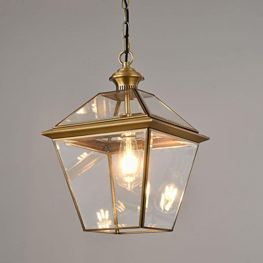 Milaii Copper Brass Outdoor Pendant Light, 16.5" H Large Lantern Hanging Light