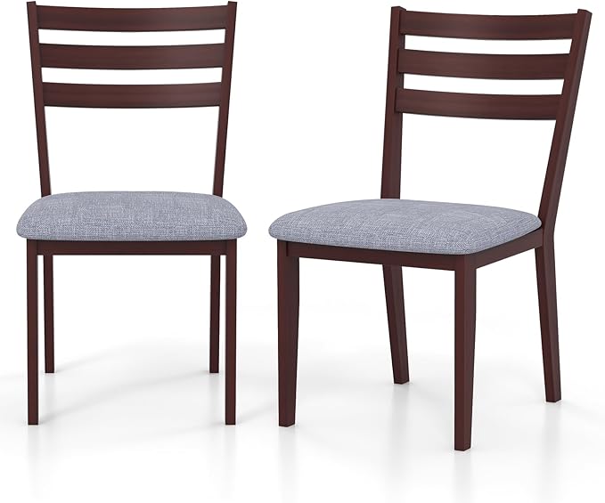 COSTWAY Dining Chairs Set of 2, Upholstered Armless Kitchen Chairs with Solid Rubber Wood Frame