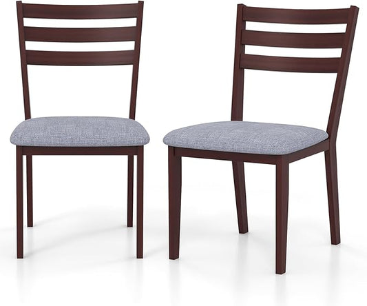 COSTWAY Dining Chairs Set of 2, Upholstered Armless Kitchen Chairs with Solid Rubber Wood Frame