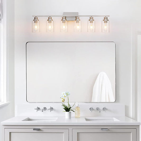6 Light Bathroom Light Fixtures Brushed Nickel Vanity Light Over Mirror Modern Farmhouse