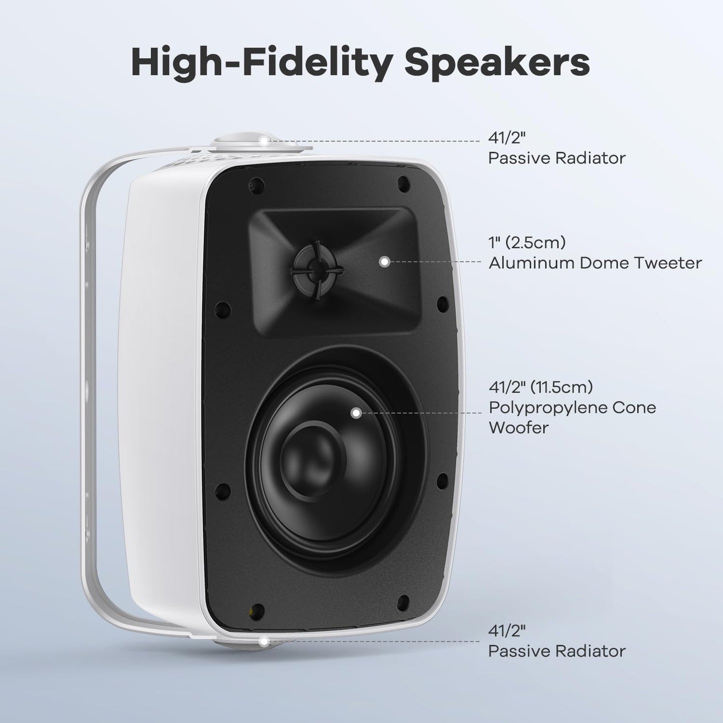 Black - 4.5'' Outdoor Speakers Deep Bass, Dual 4.5'' Passive Radiators, Broad Sound Coverage