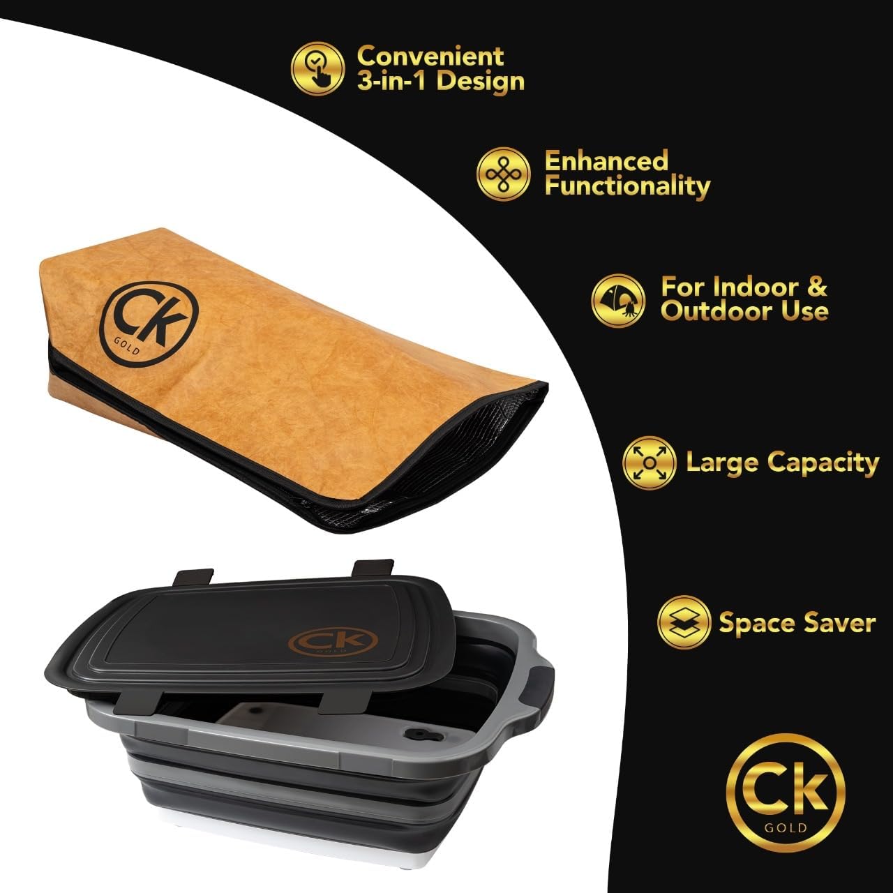 New LARGE Collapsible BBQ Prep Tub with LOCKING LID & BBQ Bag for Resting Meat