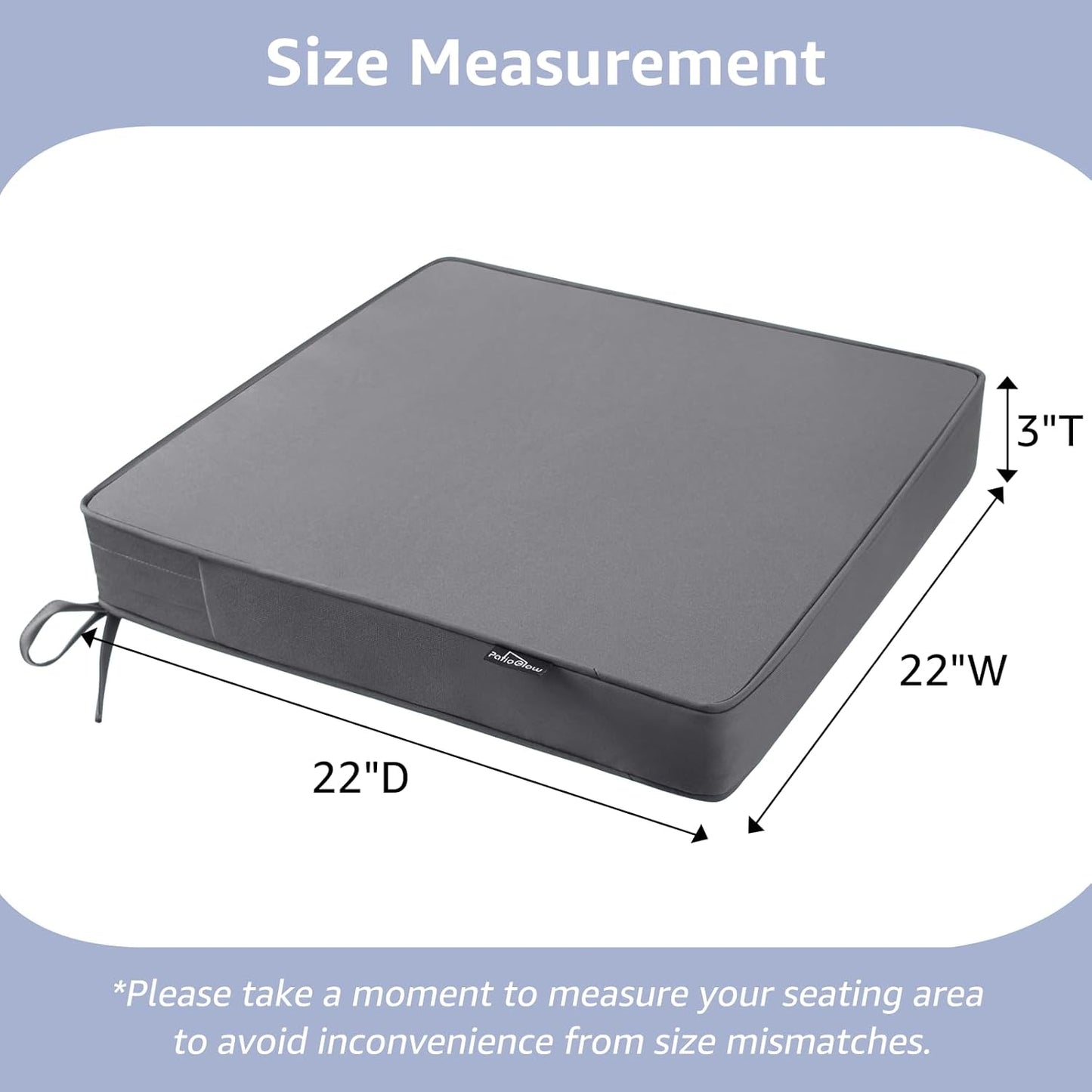 Set of 2 Outdoor Chair Cushions 22 x 22 x 3 Inch, Waterproof & Fade Resistant