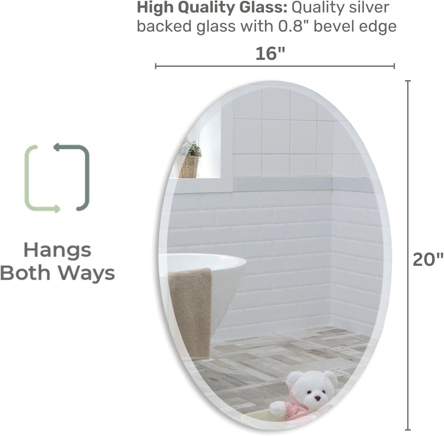 Neue Design Mood Oval Bathroom Mirror Wall Mounted (16 x 20 Inch), Vertical & Horizontal
