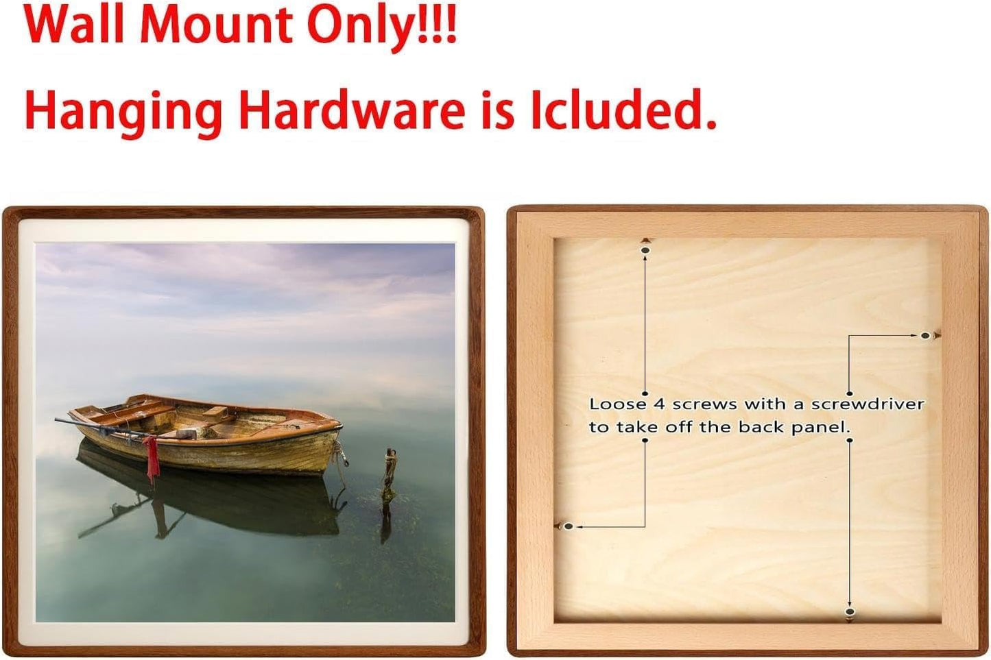 18x18 Square Picture Frame in Natural Walnut Wood, Solid Wooden Frames matted to 16x16