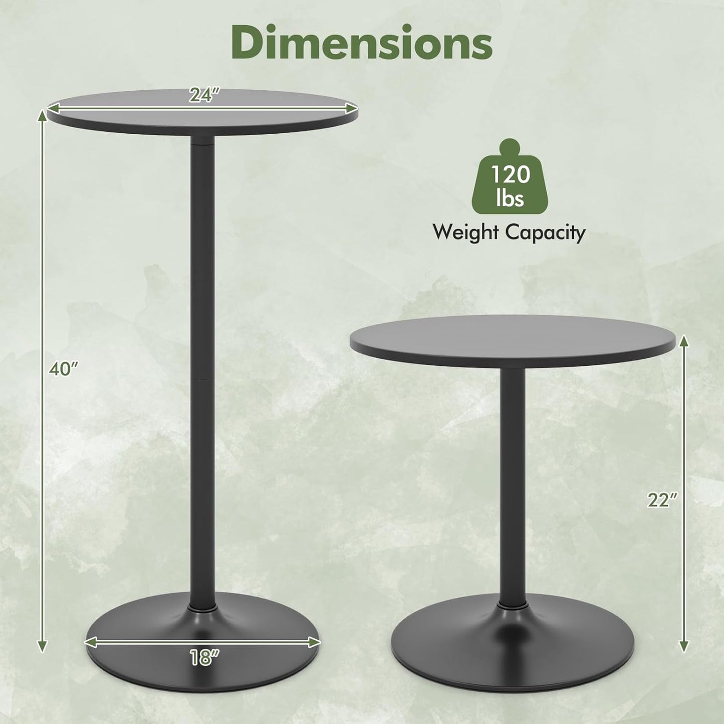 COSTWAY Round Bistro Table Set of 2, Height Adjustable Bar Height Cocktail Table