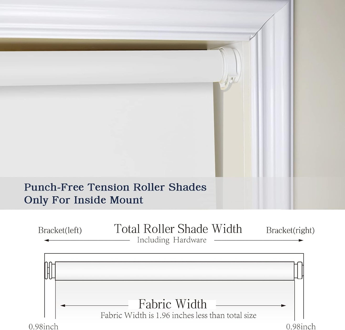 No Drill Inside Mount Blackout Roller Shades Custom Tension Window Blind (28 x 72)